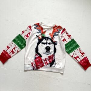 Funny Husky Dog Christmas Ugly Sweater Crewneck, Size Medium